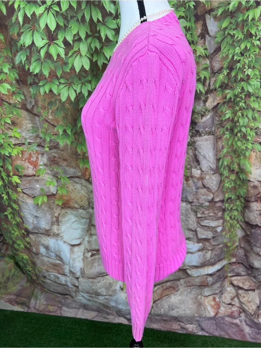VINTAGE RALPH LAUREN Luxury Pink Cabled Preppy Polo Logo Crewneck Sweater, M - Picture 5 of 11